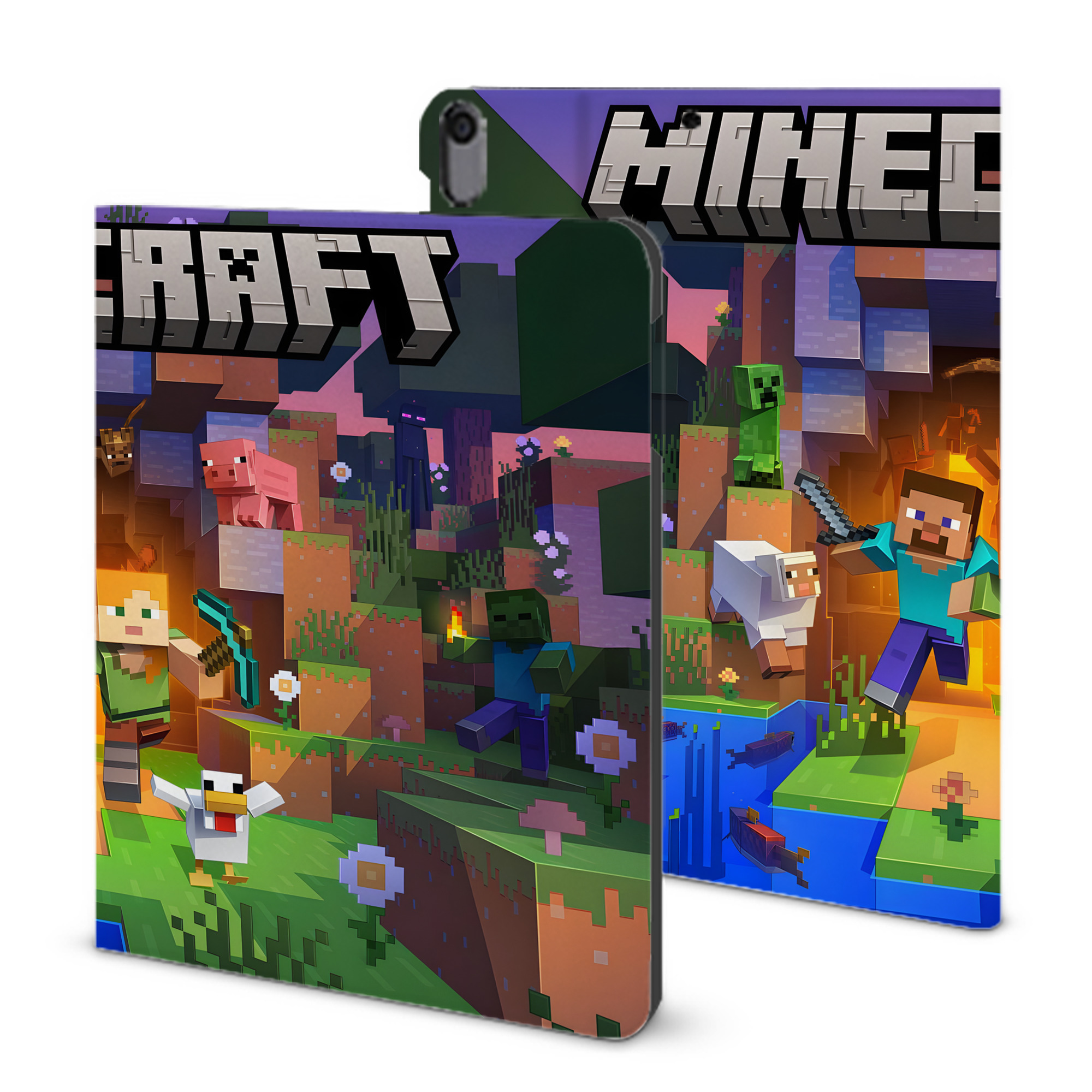 （画像用） マインクラフト ブロックの世界 Minecraft MC Block world IPad ケース ブック型 PUレザー TPU 耐衝撃 軽量 薄型 ペン収納なし 全面保護 IPad 各モデル対応